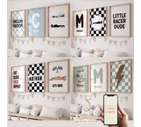 Shein Set de 3 piezas/6 piezas Póster de arte de pared de lienzo con nombre personalizado y iniciales de niños de carreras de autos, póster personalizado de