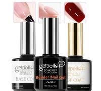 Shein Set de 3 piezas: Base sin necesidad de limpiar, Top Coat y Gel de extensión - Transparente, brillo duradero, removible, apto para uso doméstico DIY y