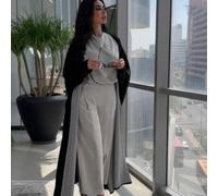 Shein Set de 3 piezas: Bata de mujer elegante de manga murciélago + Top sin mangas + Pantalón holgado de 3/4, Moda musulmana de Dubai de ajuste holgado con