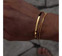 Shein Set de 3 piezas Brazalete ajustable en forma de C de acero inoxidable chapado en oro de 18K con cadena, adecuado para uso diario, Día del Padre, Día d