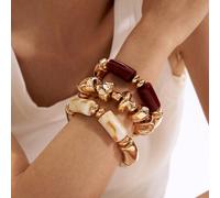 Shein Set de 3 piezas: brazalete vintage multicapa de cuentas de acrílico color marrón y brazalete con pepitas de oro, adecuado para mujeres, parejas, fiest