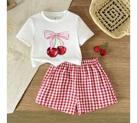 Shein Set de 3 piezas Caja Sorpresa Misterio, Conjunto de 2 piezas de verano para niñas pequeñas, incluye top de manga corta ajustado con estampado de marip