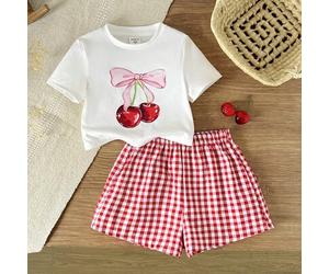 Shein Set de 3 piezas Caja Sorpresa Misterio, Conjunto de 2 piezas de verano para niñas pequeñas, incluye top de manga corta ajustado con estampado de marip