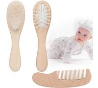 Shein Set de 3 piezas: Cepillo de baño suave para bebé + Peine de madera + Cepillo de masaje, solo del tamaño de la mitad de la palma de un adulto, adecuado