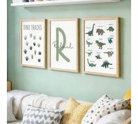 Shein Set de 3 piezas de arte de pared personalizado con dinosaurio de dibujos animados, póster de lienzo con mapa de animal abstracto moderno, pintura de l