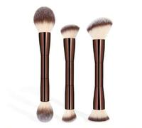 Shein Set de 3 Piezas de Brochas de Maquillaje Profesionales de Tubo de Aluminio de Doble Punta, incluye: Brocha de Base, Brocha de Rubor, Brocha de Polvos,