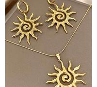 Shein Set de 3 piezas de collar con colgante de tótem solar retro y aretes de acero inoxidable para mujeres, adecuado para uso diario, fiestas, reuniones y
