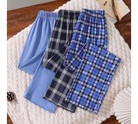 Shein Set de 3 piezas de conjunto casual a cuadros para adolescentes/niños, incluye pantalones rectos de pierna suelta de unicolor, hechos de tela suave y l