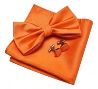 Shein Set de 3 piezas de corbata de moño preformada de unicolor doble pliegue, pañuelo de bolsillo y gemelos para hombre. Conjunto de corbata de moño de sat