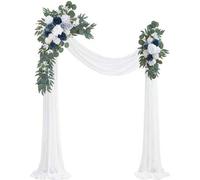 Shein Set de 3 piezas de flores artificiales de arco de boda de color gris-azul, incluye 26 pies de tela decorativa brillante para arco, adecuado para DIY d