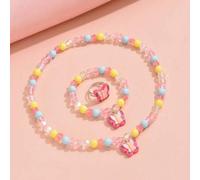 Shein Set de 3 piezas de joyería para niñas que incluye collar con colgante de mariposa, pulsera con cuentas y anillo, adecuado para vacaciones, fiestas y r