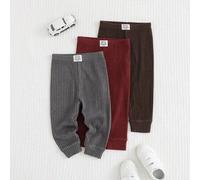 Shein Set de 3 piezas de leggings casuales suaves de punto con parche decorativo y cintura elástica para bebé niño