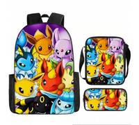Shein Set de 3 piezas de mochila de Pikachu Pokémon, bolsa de estudiante de gran capacidad de tela Oxford, mochila escolar linda de anime
