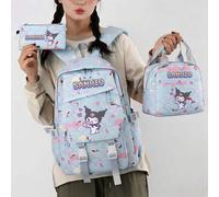 Shein Set de 3 piezas de mochila Sanrio Kuromi con diseño de corazón y escamas de sirena, kit de mochila casual con bolsa de almuerzo de mano y estuche para