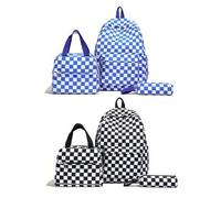 Shein Set de 3 piezas de mochilas a cuadros de moda con compartimento para el top y correa AMulti y múltiples bolsillos, Set multifuncional de bolsas escola