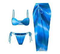 Shein Set de 3 piezas de mujer para el verano compuesto por traje de baño con tirantes finos trenzados en degradado, pantalones cortos y vestido de playa ti