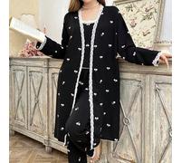 Shein Set de 3 piezas de pijama con bata de mujer con detalles de encaje en contraste y estampado de cerezas para la temporada festiva, esplendor floral abu