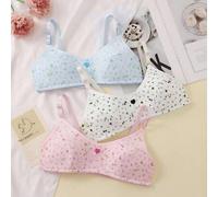 Shein Set de 3 piezas de sujetador de niña con estampado floral, cómodo y de estilo minimalista y fresco