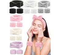 Shein Set de 3 piezas Diademas faciales de spa, 1 pieza Diadema de baño de unicolor y 2 piezas Muñequera de baño (Diadema con lazo, Diadema + Muñequera, Muñ