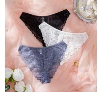 Shein Set de 3 piezas/paquete de ropa interior romántica simple con encaje liso