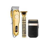 Shein Set de 3 piezas para barbero profesional de hombres - Recortadora de cuchilla T, recargable por USB, kit de aseo para barba y afeitado para uso en el