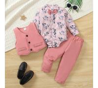 Shein Set de 3 piezas para bebé niño con estilo de caballero, que incluye chaleco, camisa de manga larga con estampado de palmeras y pantalones. Este elegan