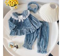 Shein Set de 3 piezas para niña bebé que incluye una blusa de manga larga con cuello de encaje floral, pantalones y diadema con moño, elegante, romántico y