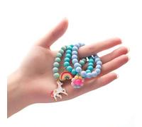 Shein Set de 3 piezas Pulsera con cuentas de 10mm con dije de unicornio y arcoíris lindo para niños, excelente como obsequio y favor de fiesta