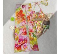 Shein Set de 3 piezas Traje de baño estilo europeo y americano con estampado floral sexy, 2026. Conjunto de bikini con falda maxi de malla para vacaciones d
