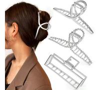 Shein Set de 3 pinzas de metal exquisitas para el cabello de mujer, incluye 1 pieza en plata, 1 pieza en oro y 1 pieza con forma de media luna cuadrada, ade