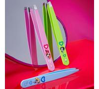 Shein Set de 3 pinzas para cejas con patrones de flor de corazón, burbujas y ranúnculo en colores vivos, estilo Y2K