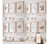 Shein Set de 3 pósteres de arte de pared de lienzo personalizados con oso azul y nombre inicial para niños, póster de nombre personalizado para decoración d