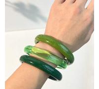 Shein Set de 3 pulseras de resina verde vintage, con patrón geométrico asimétrico semi-transparente, accesorio unisex ligero y duradero adecuado para uso di