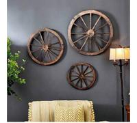 Shein Set de 3 ruedas de vagón de madera de 12/10/8 pulgadas para decoración de pared de estilo western antiguo, de granja, rústico, para colgar en jardín,