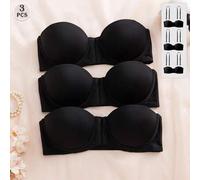 Shein Set de 3 sujetadores con cierre delantero push up de varios colores para balcón, con tirantes convertibles