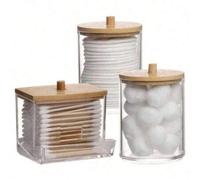 Shein Set de 3 tarros de almacenamiento de plástico transparente de 7/10 onzas para pompones de maquillaje, almohadillas redondas, hilo dental y talla grand