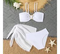 Shein Set de 3 trajes de baño tipo bikini negro y conjunto de playa para adolescentes chicas