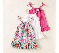 Shein Set de 3 vestidos de verano para niñas, que incluye vestidos sin mangas de unicolor y a rayas con decoración de lazo, para uso casual diario