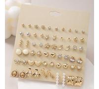 Shein Set de 30 piezas de aretes de moda con diseños surtidos de flores, rhinestones, cisnes, lunas, corazones, triángulos, lágrimas, lazos, perlas falsas y