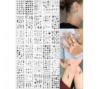 Shein (Set de 30 piezas) Pegatinas de tatuaje de diseño exquisito en negro mini, que incluyen muchos animales, hojas, flores, símbolos, iconos, líneas, etc.