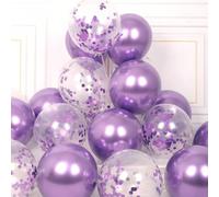 Shein Set de 32 piezas de globos de fiesta AULE - 30 globos metálicos morados, globos de confeti morados y 2 cintas - Kit de decoración con globos morados d