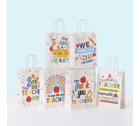 Shein Set de 4/20 bolsas de papel con asas - Regalos de apreciación para maestros a granel, celebración del regreso a clases, fiesta de fin de año - Diseños