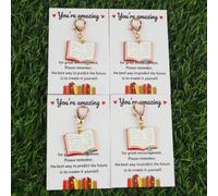 Shein Set de 4/8 llaveros de la serie de páginas de libros 2D de colores, viene con una tarjeta que dice "Eres increíble", adecuado para exámenes/vuelta al