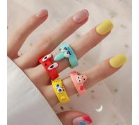 Shein Set de 4 anillos ajustables con personajes de dibujos animados de Bob Esponja en colores de dopamina - Mercancía de anime de dibujos animados, regalos
