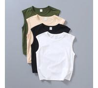 Shein Set de 4 camisetas de tirantes para niño, diseño de puntada doble de cuello redondo para un ajuste talla grande ceñido, top deportivo de verano simpli