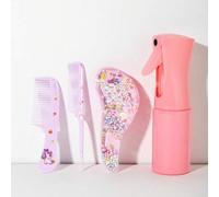 Shein Set de 4 cepillos para el cabello, (6.8 Oz/200ml) Botella de spray de niebla fina continua, Cepillo desenredante de dibujos animados de unicornio apto