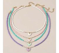 Shein Set de 4 collares con dijes de mariposa para niños con perlas falsas y cuentas de acrílico, accesorios de moda para fiestas infantiles, regalo perfect