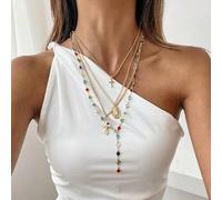 Shein Set de 4 collares rosario de varios niveles chapados en plata, con cristales de colores incrustados, colgante de Virgen María y cruz, estilo gótico Y2