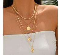 Shein Set de 4 collares vintage de serpiente gruesa dorada con capas, diseño único con Jesús, Virgen María, decoración de cruz de cristal, adecuado para uso