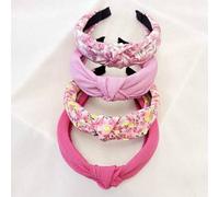 Shein Set de 4 diademas de tela con lazo de unicolor y estampado de leopardo y flores para mujeres, accesorios de moda para lavarse la cara, calle y uso dia